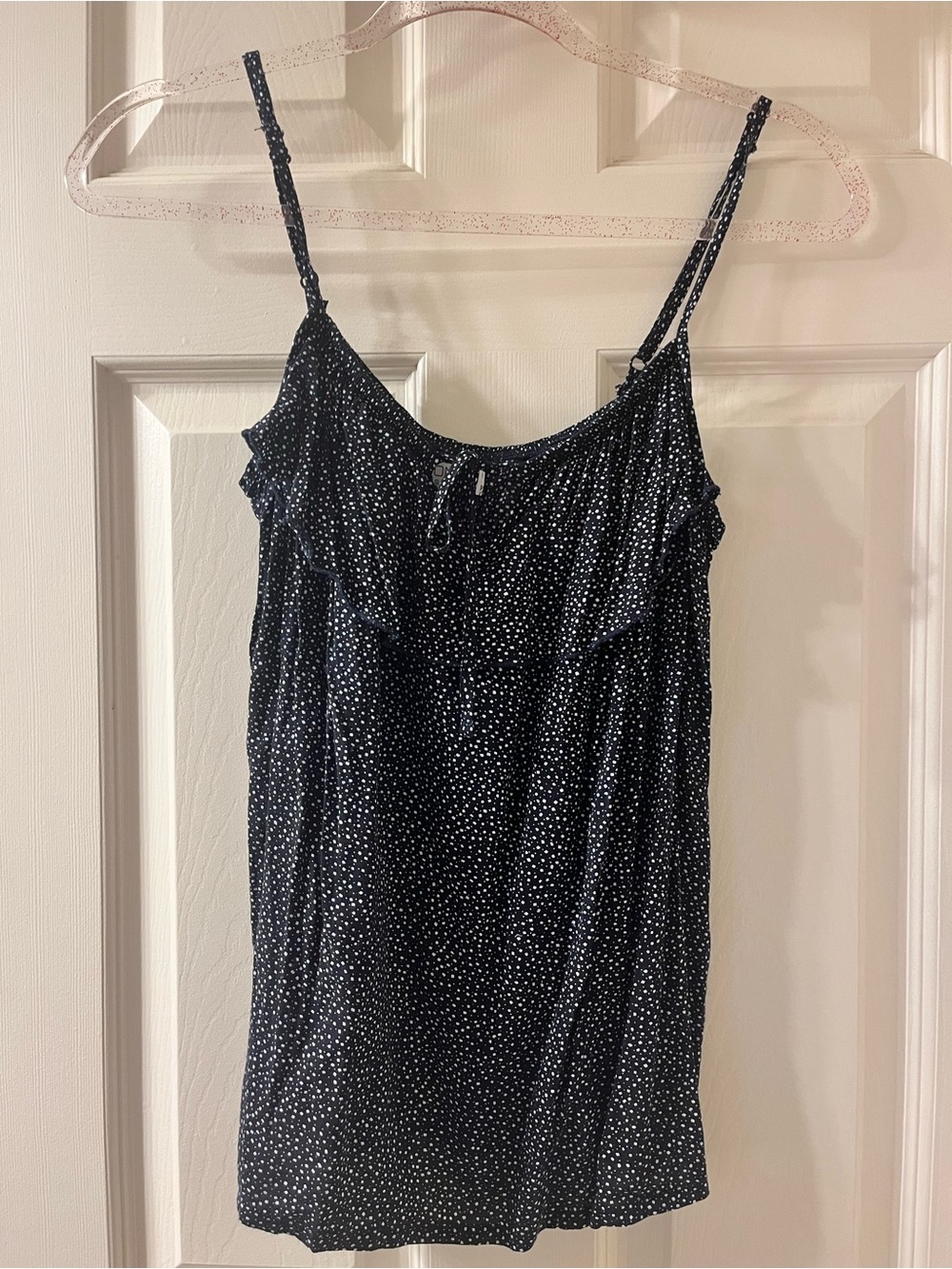 cotton on women’s black & white polka dot ruffle tank top with adjustable straps